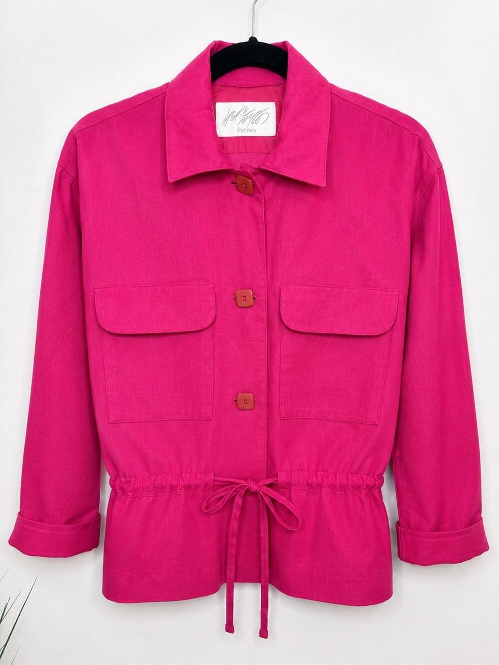 Vintage Petites 100% Linen Fuchsia Drawstring Utility Jacket 6P
